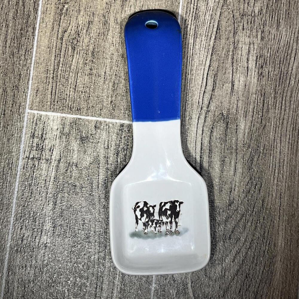 Otagiri Decor Spoon Rest Japan  Cows  White with Blue Handle 9"